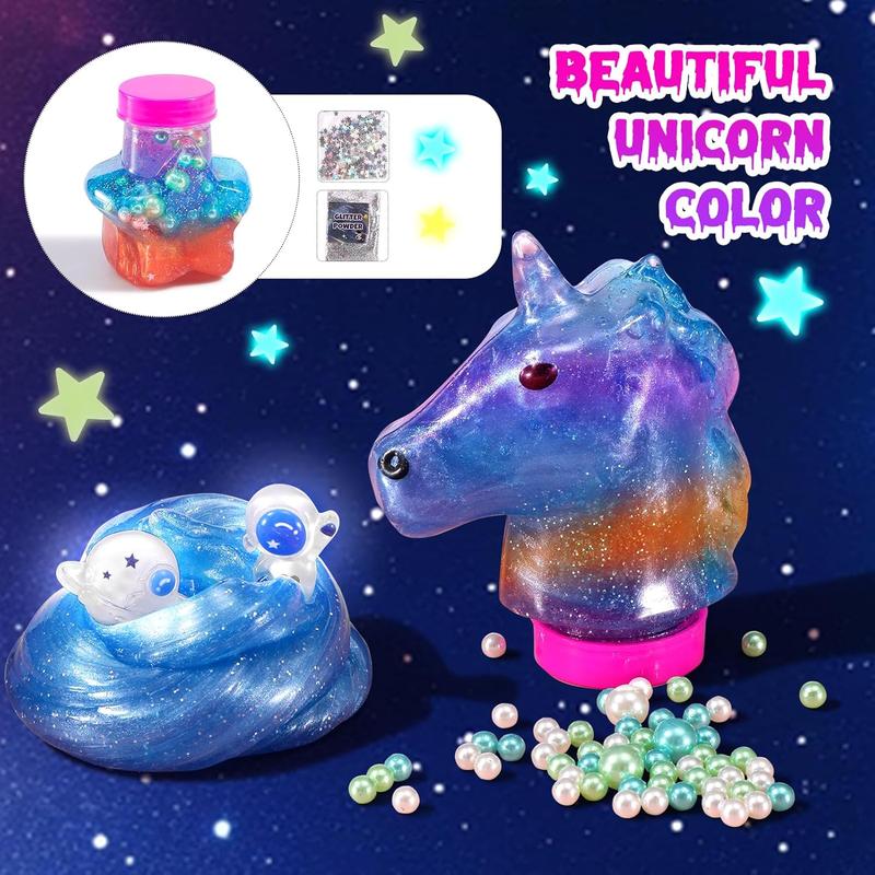 Mini Galaxy Slime Kit, with Glow in The Dark Stickers,Making Butter Slime, Dark Powder to Make Glitter & Galactic Slime, Stress Relief Toys, Party Favors for Kids, for Girls Boys 6 7 8 9 10 11 12