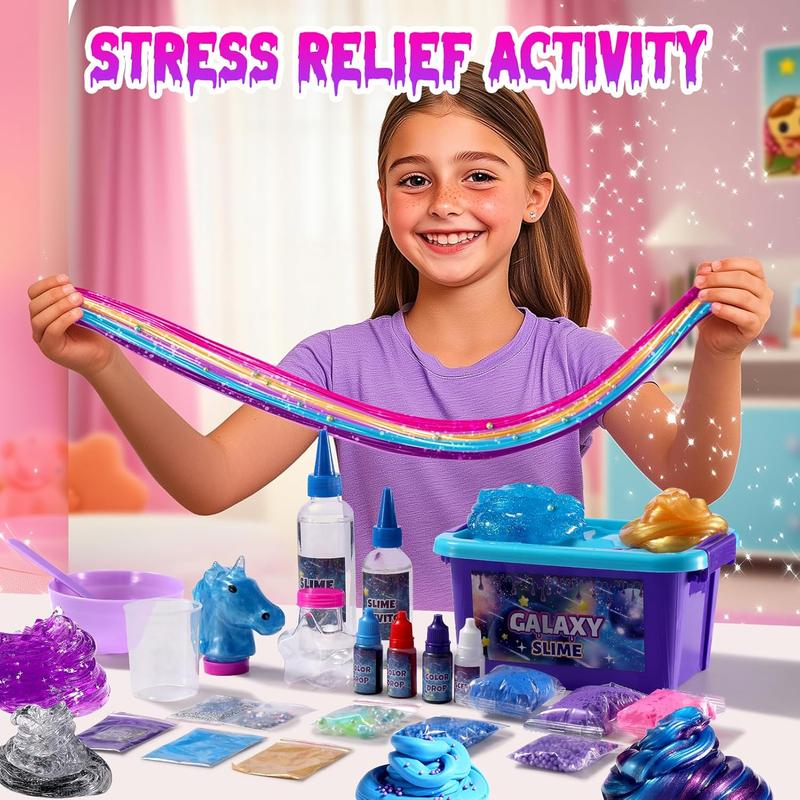 Mini Galaxy Slime Kit, with Glow in The Dark Stickers,Making Butter Slime, Dark Powder to Make Glitter & Galactic Slime, Stress Relief Toys, Party Favors for Kids, for Girls Boys 6 7 8 9 10 11 12