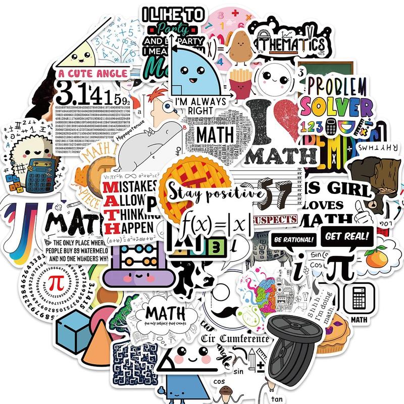 Math Themed Sticker, 50pcs set Cartoon Number Pattern Decorative Sticker, DIY Decals for Water Bottle, Laptop, Phone Case, Scrapbooking, Journal Making