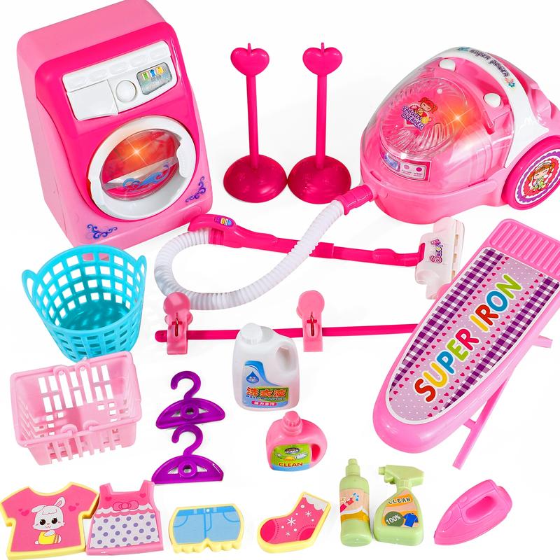 Children's Home Appliance Toy Set for Girls, Featuring Juicer, Vacuum Cleaner, Washing Machine, Sewing Machine, Iron, Refrigerator, Oven, and Mixer