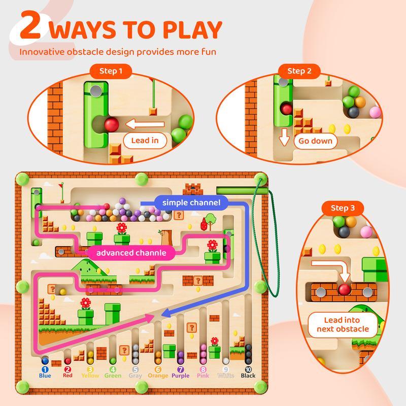 Magnetic Color and Number Maze，Magnetic Alphabet Maze,  Maze Toy,Wooden Puzzle Activity Board,Educational Toys, Magnet Counting,Color Sorting Toys, Patience Training Maze Toys, Exercise Patience And Problem-Solving Skills