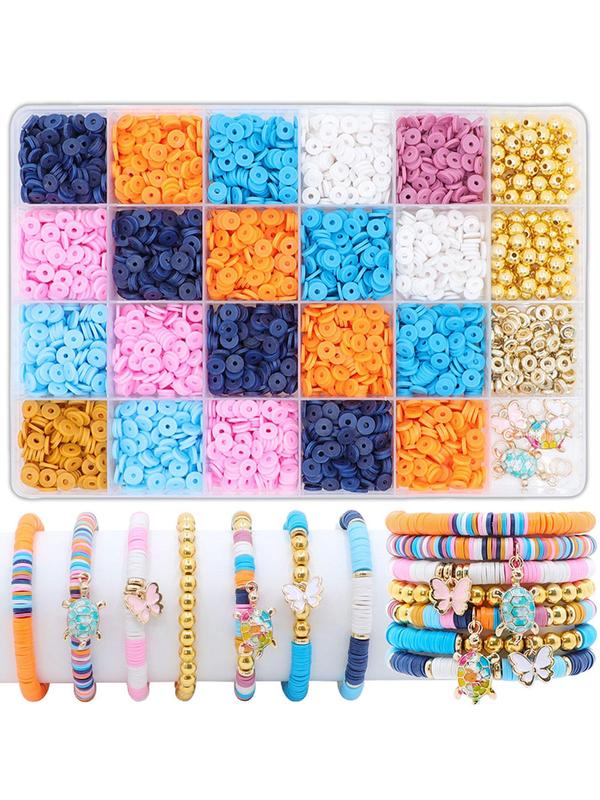 Colorful Beaded Bracelet Making Kit, Wth Butterfly & Turtle Charm, DIY Jewelry Making Kit, Friendship Bracelet Making Set, Colorful Soft Ceramic Beads