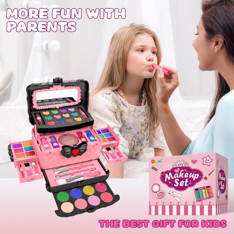 54 Count Kids Makeup Kit for Girls, Princess Real Washable Pretend Play Cosmetic Set Toys with Mirror,Birthday Gifts for 3 4 5 6 7 8 9 10 Years Old Girls Kids (Pink)