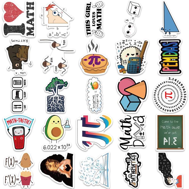 Math Themed Sticker, 50pcs set Cartoon Number Pattern Decorative Sticker, DIY Decals for Water Bottle, Laptop, Phone Case, Scrapbooking, Journal Making