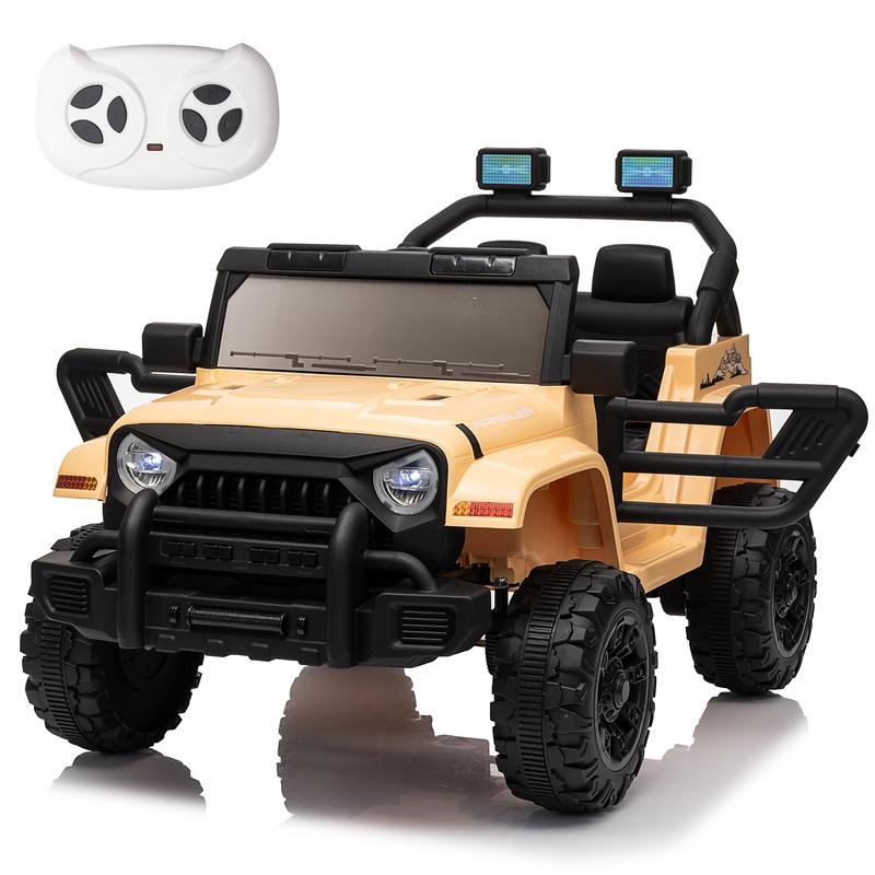 POSTACK Ride On Car for Kids 12V Battery Powered Ride On Toys with Parental Remote Control Toddler Electric Power 4 Wheelers UTV for Boys Girls, Ride on Truck w Music, Bluetooth, Khaki