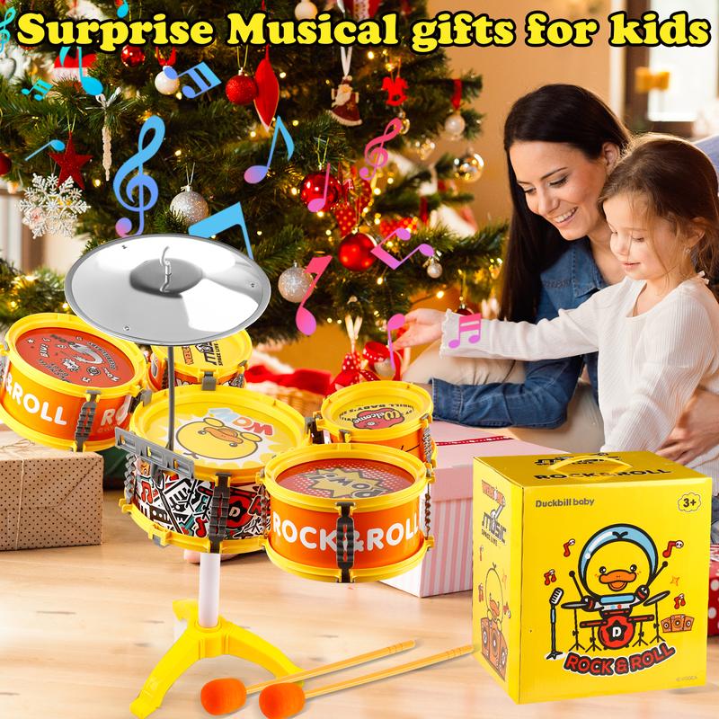 Toddler Drum Set with Chair - Mini Drum Toys with Stickers & Drumsticks for Kids 1-3 Years, Musical Learning & Gift for Boys & Girls