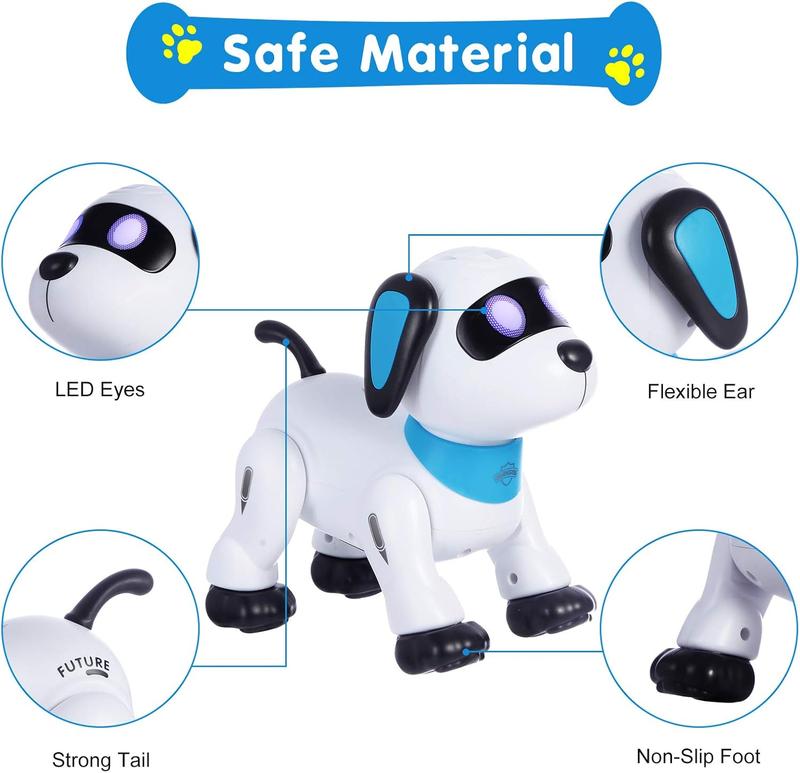 Remote Control Robot Dog Toy, Programmable Interactive & Smart Dancing Robots for Kids 5 and up, RC Stunt Toy Dog with Sound LED Eyes, Electronic Pets Toys Robotic Dogs for Kids Gifts Blue