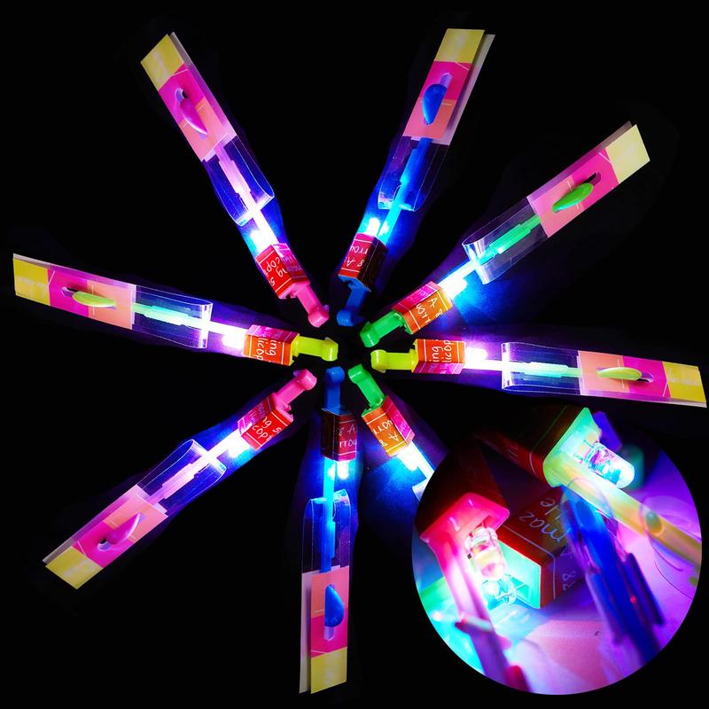 WELLVO 60Pcs Rocket Helicopter with LED Lights 30 Launchers + 30 Glow Rocket Helicopters Glow in The Dark Party Supplies Flying Outdoor Toys Birthday Classroom Valentines Party Favors for Kids 8-12