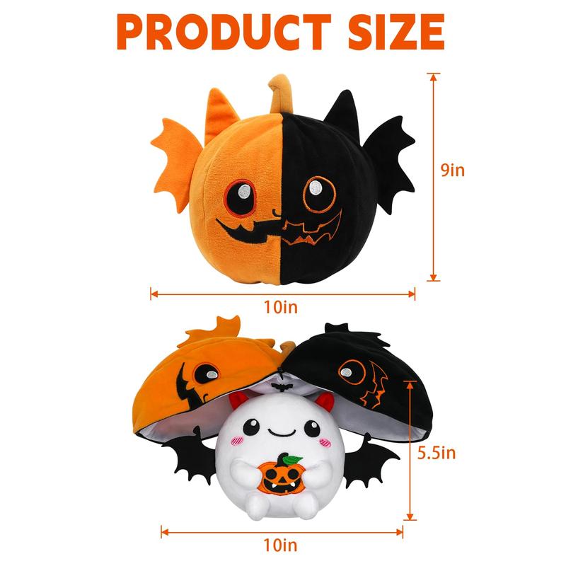 Halloween Stuffed Animal Double Sided Pumpkin Plush Toy, Bat Ghost Deformed Pumpkin Plush Toy Zipper, Suitable for Boys Girls Children's Birthday Gift