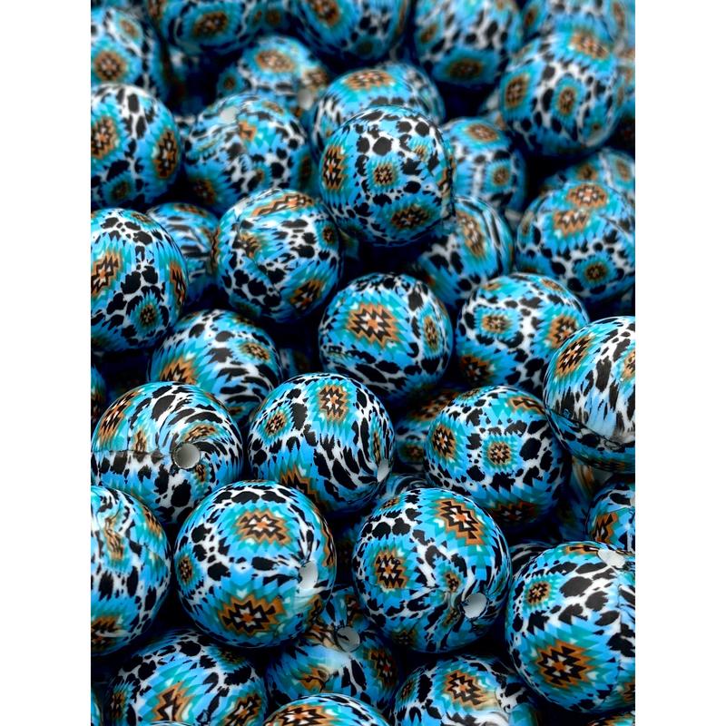 Rebel Child Printed Silicone Beads | Pattern Beads | Blue Beads | Western beads