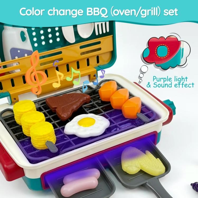 Special Gift-Kids Play Food Grill with Pretend Smoke Sound Light Kitchen Playset BBQ Accessories Camping Cooking Set Barbecue Children Girl Boy Toy Birthday Kid Outdoor Toy Gift Idea