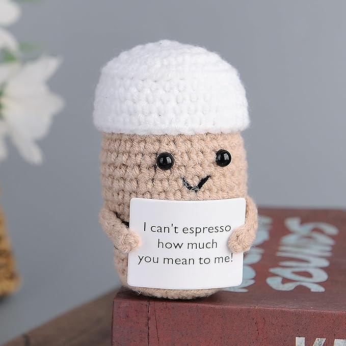 Emotional Support Crochet Coffee Espresso – Positive Gift Idea for Coffee Lovers, Perfect  Christmas ,Birthday Gift for Women, Men, Boyfriend & Girlfriend