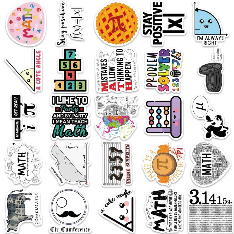 Math Themed Sticker, 50pcs set Cartoon Number Pattern Decorative Sticker, DIY Decals for Water Bottle, Laptop, Phone Case, Scrapbooking, Journal Making