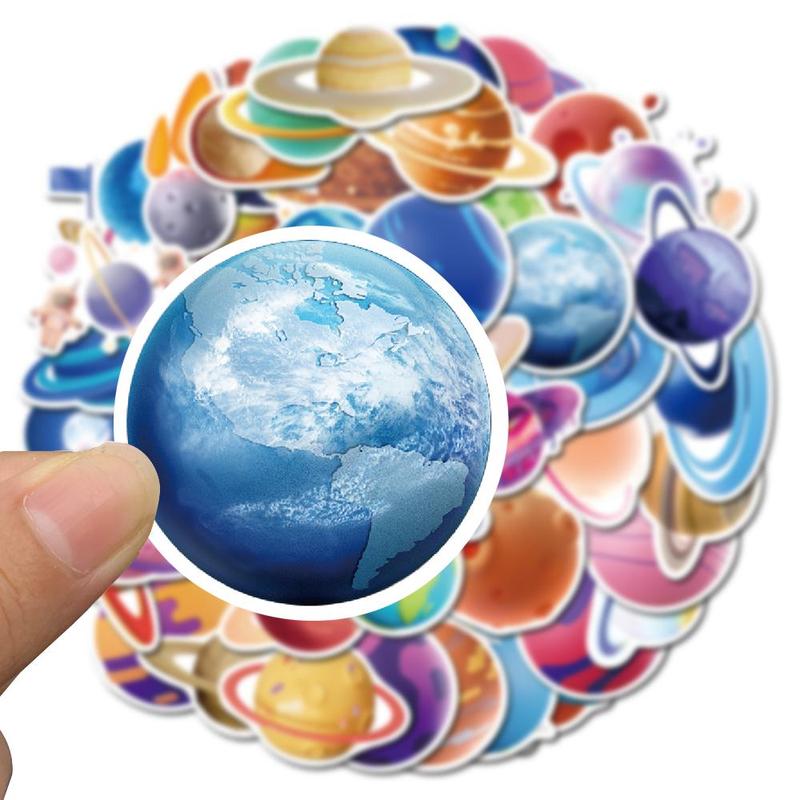 Cartoon Planet Series Sticker (50pcs set), Self Adhesive Scrapbooking Stickers, Decor Sticker for Gift Greeting Card Water Bottle Laptop Phone