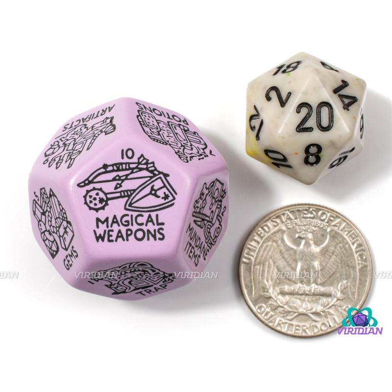 Treasure Generator Die | Random D&D Loot Reward Trove Dice, 30mm | Giant Acrylic D12 (1)