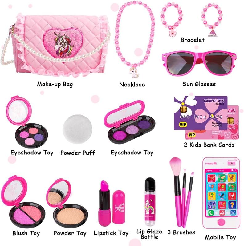 Toddler Girls Gift Idea for Birthday Christmas, Pretend Makeup Kit for Girls with My First Purse Toy, Makeup for Kids