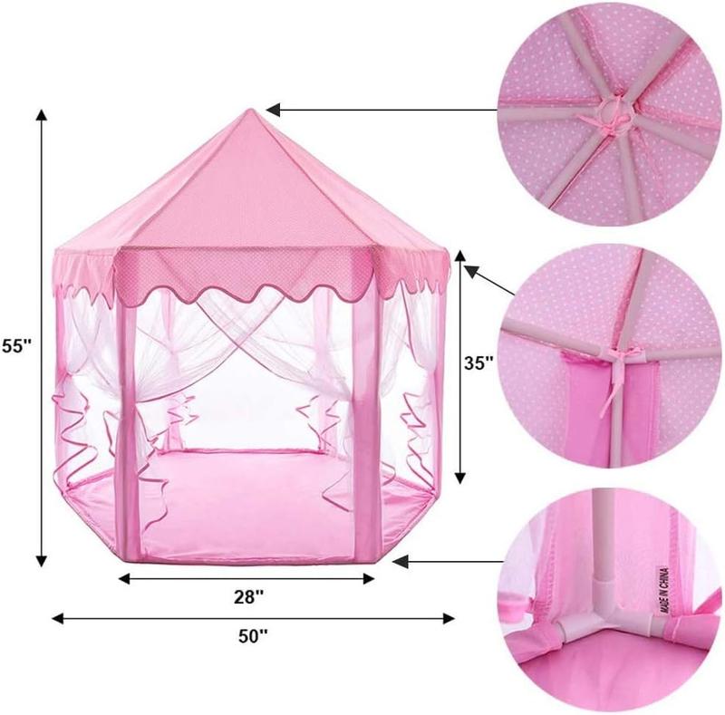 Princess Play Castle Tent with Soft Rug – Includes Star String Lights & Banner Decor – Pink Playhouse for Girls, Indoor Outdoor Kids House