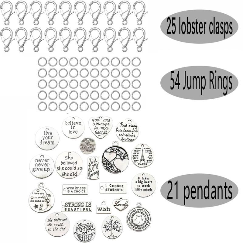 Mixed Shape Keychain Set, 100pcs set Vintage Letter Pattern Pendant, DIY Jewelry Making Accessories for Bracelet Necklace Earrings