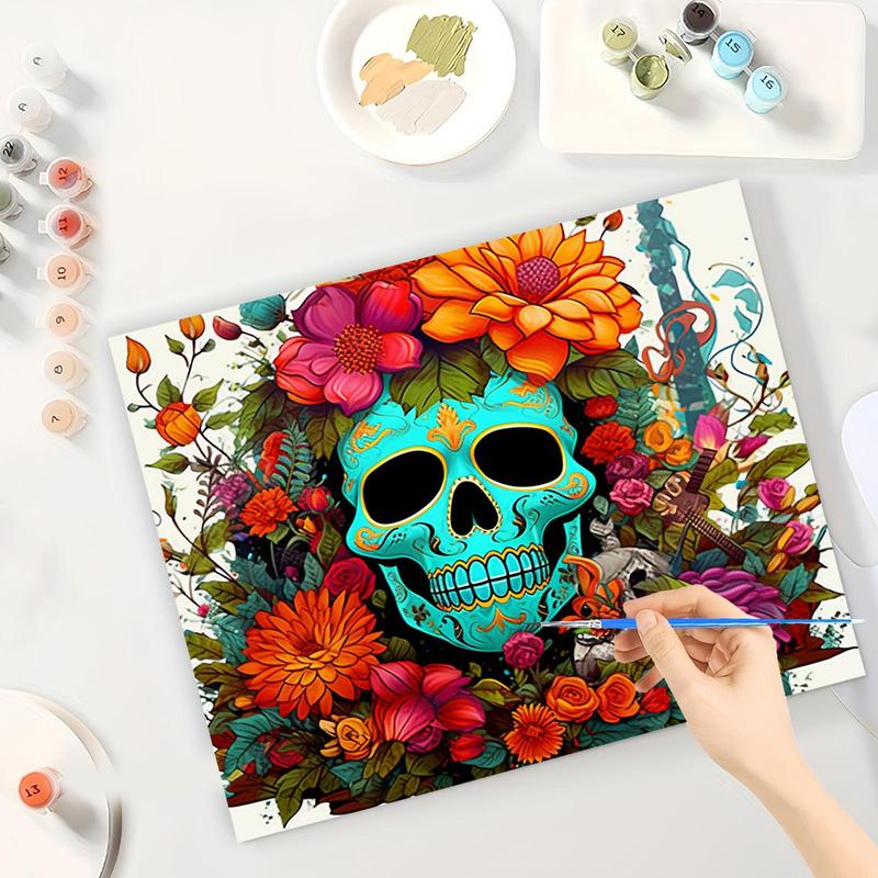 Skull & Flower Pattern DIY Painting By Numbers Kit, 1 Set DIY Paint By Numbers Kit without Frame, Wall Art Decoration for Home Living Room Bedroom