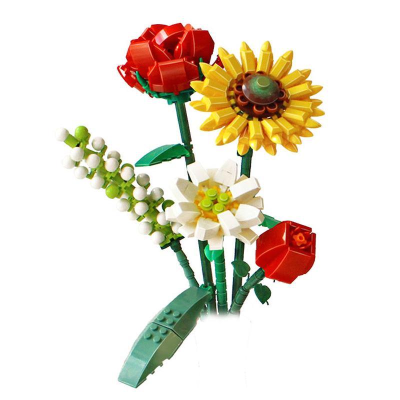 Flower Bouquet Design Building Blocks, DIY Educational Building Bricks Model, Building Blocks Playset, Unique Desktop Ornaments for Office Home Decor, Fidget Toys