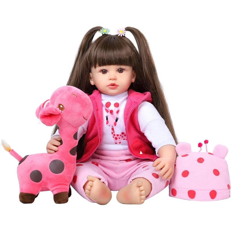 Reborn Baby Dolls 24 Inch Realistic Baby Doll Toddler Girl With Long Hair Weighted Lifelike Baby Vinyl Limbs & Soft Cloth Body Feeding Kit Toys Birth Certificate Accessories Gifts For Kids Age 3+