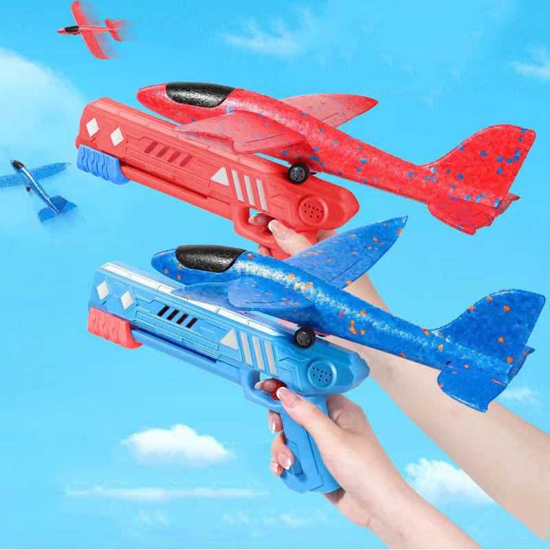 Airplane Shooter Toy, 1 Count Bubble Plane Launcher with 1 Count Random Color Aircraft, Outdoor Shooting Toy for Kids Boys and girls catapult airplane gun mode