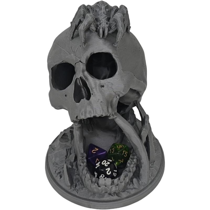 Skull Dice Tower DND Dice Tray for Rolling, Dice Tower Dungeons and Dragons Dice Jail D&D Accessories (7PCS D20 Dice Set Included) (Skull Sliver)