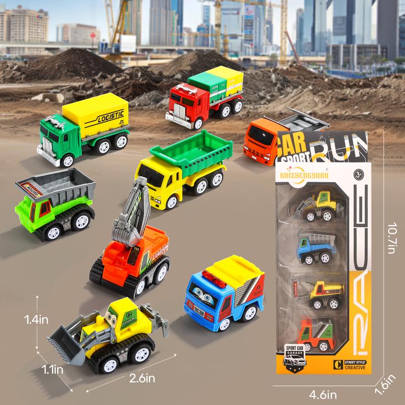 4 PCS Pull Back Car, Construction Truck Vehicle Playset Educational Pretend Play Party Favors(Styles May Vary)