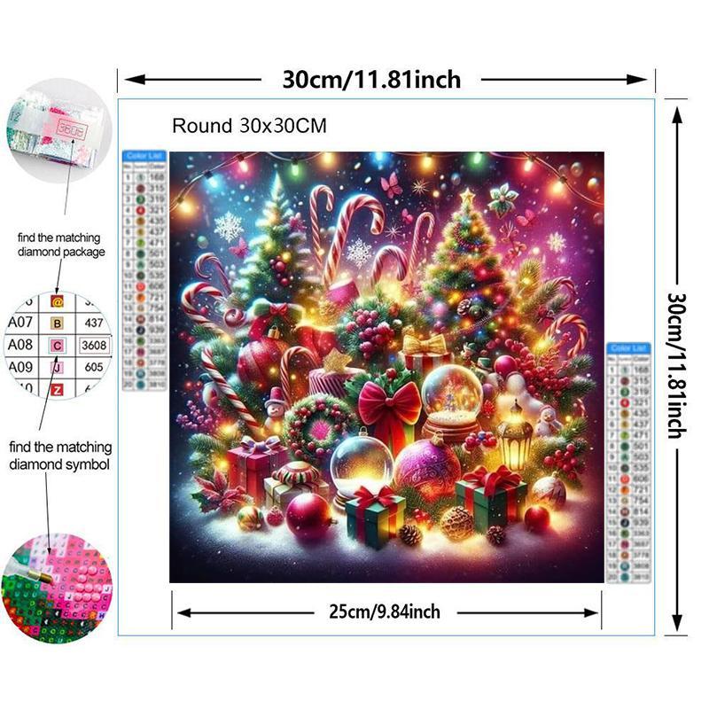 Tree & Gift Pattern Diamond Arts Colorful Painting Kit without Frame, DIY 5D Round Diamond Arts Crafts Kit for Christmas Home Bedroom Wall Decor