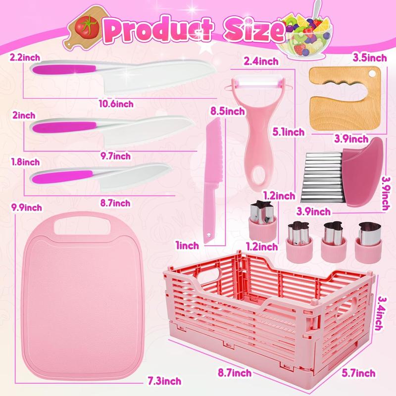 Girls Gifts Kids Knife Set for Real Cooking & Basket - Montessori Toys Kitchen Tools for Toddlers Kids Cooking Sets Real