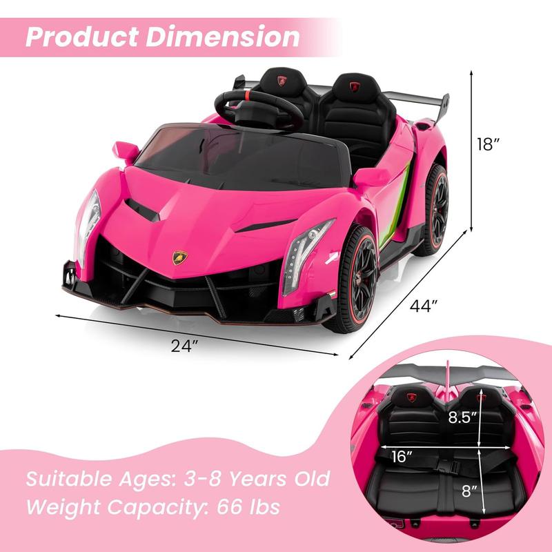 [LiveOnly] Costzon Licensed Lamborghini Ride On Car, 12V Battery Powered Electric Vehicle w Remote Control, 3 Speeds, Dual Doors, LED Lights, Horn, Music