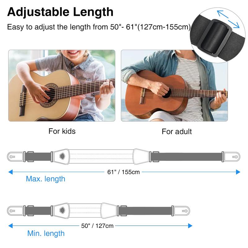 Lekato Bass Guitar Strap, Adjustable Length Padded, with Strap Locks & Picks, for Electric Guitar & Bass, Guitar Accessories