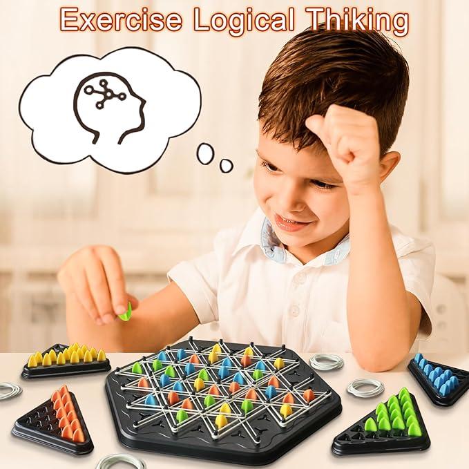 [Buy two off $5][Free Shipping]Chain Triangle Chess Game- Family Fun Night Chess Set,Fun Table Top Multiplayer Triangle Board Game,2 to 4 Players,1 Set Trigger Rubber Belt Game, Desktop Interactive Game,Party Leisure Interactive Game Props,gifts