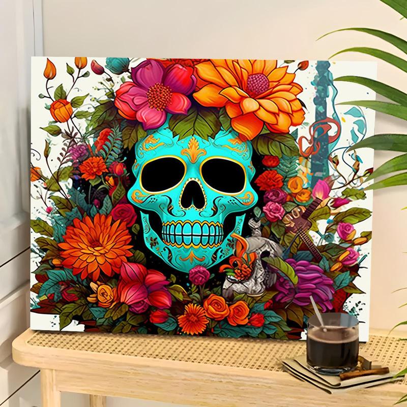 Skull & Flower Pattern DIY Painting By Numbers Kit, 1 Set DIY Paint By Numbers Kit without Frame, Wall Art Decoration for Home Living Room Bedroom