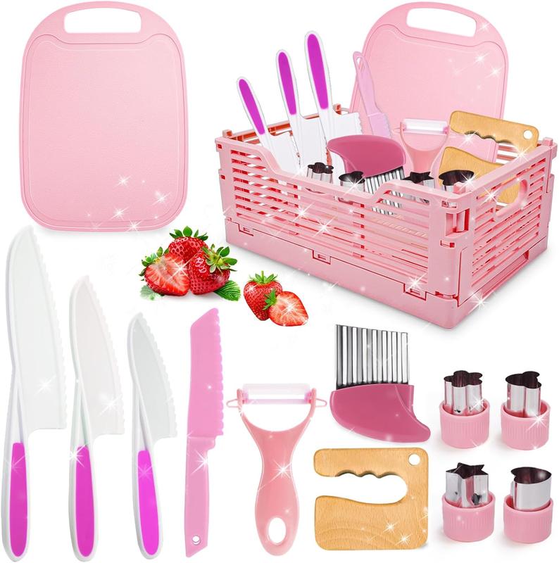 Girls Gifts Kids Knife Set for Real Cooking & Basket - Montessori Toys Kitchen Tools for Toddlers Kids Cooking Sets Real