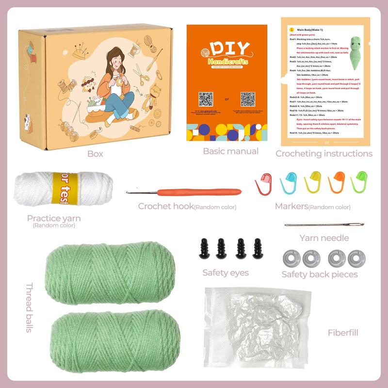 Crochet Starter Kit, 2 Counts set Cute Crocodile Design Crochet Kit, DIY Handmade Lover Starter Kit with Step-by-step English Video Tutorials