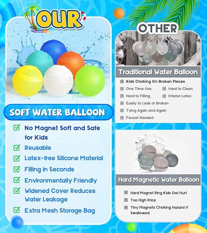 Fushigi ball children adults reusable water balloons, refillable water balloons Summer water toys Quick fill self-sealing silicone water balloons Outdoor pool toys Boys and girls with net bags summer water play partners