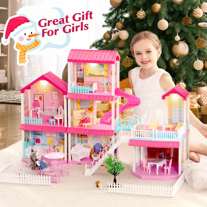 7 Room Dream Doll Houses, Happy Handmade Houses for Girls, Suitable for Christmas Birthday Gifts for Girls over 3 Years Old doll house kit  doll