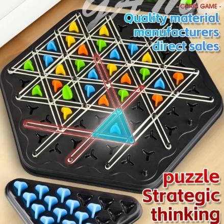 [Buy two off $5][Free Shipping]Chain Triangle Chess Game- Family Fun Night Chess Set,Fun Table Top Multiplayer Triangle Board Game,2 to 4 Players,1 Set Trigger Rubber Belt Game, Desktop Interactive Game,Party Leisure Interactive Game Props,gifts