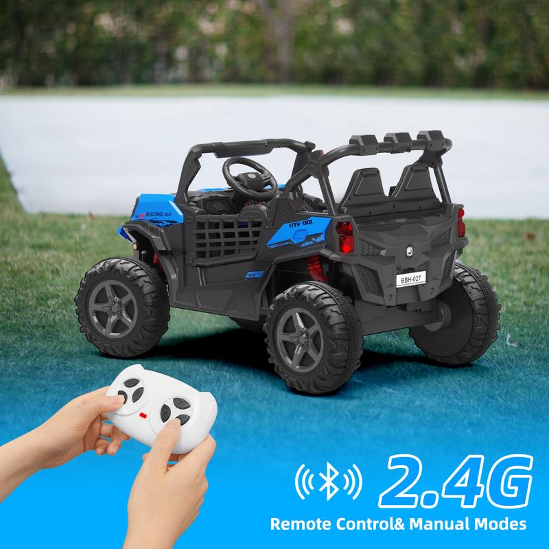 KORIMEFA 12V 24V 7AH Kids Ride On Truck Car w Parent Remote Control, Spring Suspension, LED Lights, AUX Port