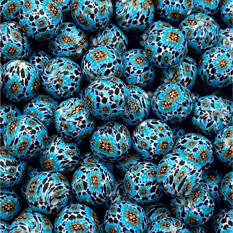 Rebel Child Printed Silicone Beads | Pattern Beads | Blue Beads | Western beads