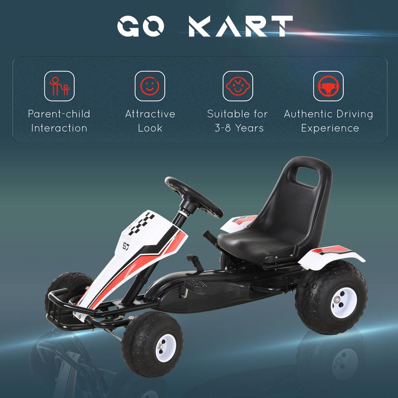 Aosom Go Kart for Kids, Pedal, Go Kart with Adjustable Seat, EVA Wheels, Forward, Backward, Ride on Car for Boys and Girls 3-6 Years Old