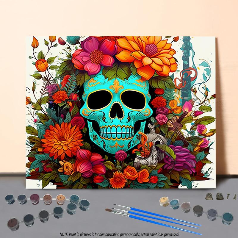 Skull & Flower Pattern DIY Painting By Numbers Kit, 1 Set DIY Paint By Numbers Kit without Frame, Wall Art Decoration for Home Living Room Bedroom