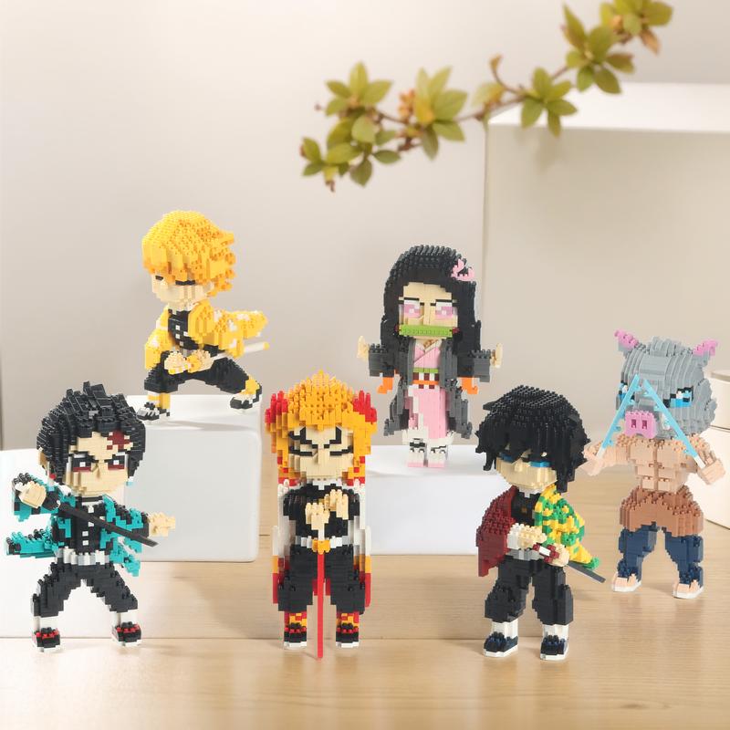 HI-REEKE Demon Anime Figure Slayer Tanjiro Rengoku Inosuke Micro Mini Building Block Toy building  blocks