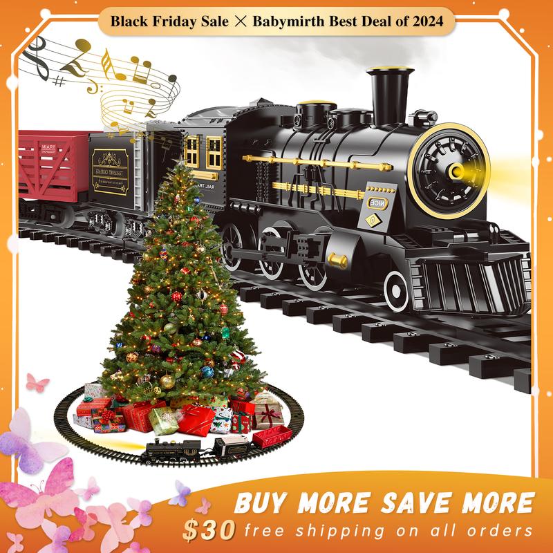 Christmas Train Set, Christmas Tree Train Toys for Boys with Steam Smoke, Lights and Sound, Christmas Train Sets for Around The Tree, Toddler Model Trains for 3 4 5+Kids Toddlers Christmas Toys