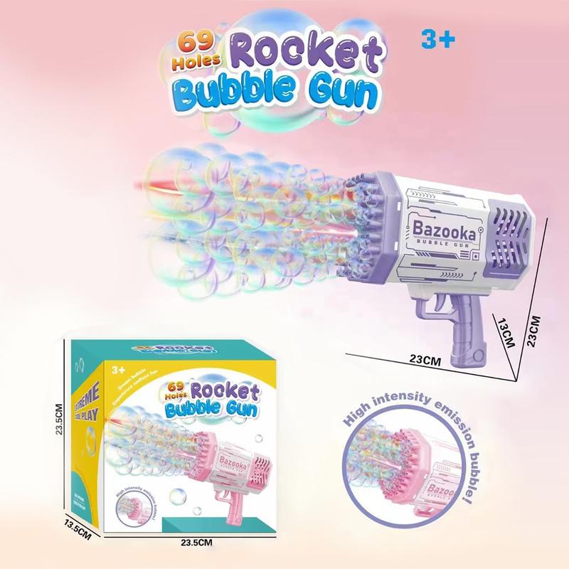 Bubble Machine Gun, 69 Holes Bubble Gun with Lights, Pink Outdoor Summer Beach Kids Bubbles Toys Birthday Wedding Party Fun Gifts for Girls Boys