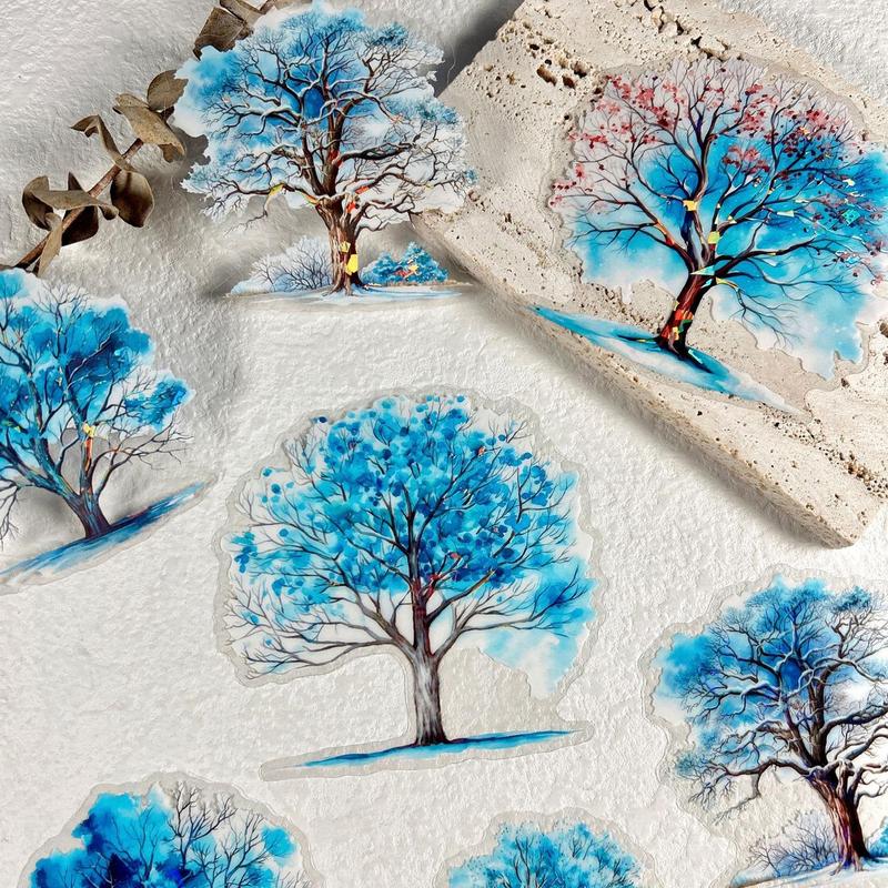 Jungle Tree Pattern Sticker, 10pcs set Scrapbooking & Journal Making Material Paper, DIY Decorative Sticker for Stationery Computer Water Bottle