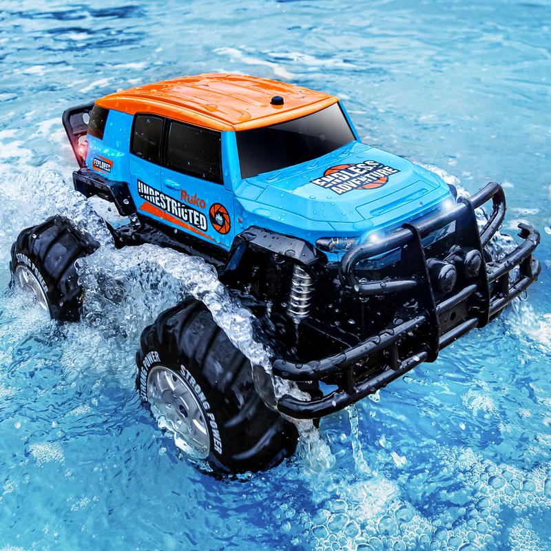 Ruko 1601AMP Amphibious RC Trucks, 1:10 Large Waterproof Monster Truck for Boys, 4x4 Offroad RC Car, All Terrain Vehicle with 2 Rechargeable Batteries, Gifts for Kids