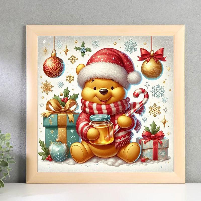 Disney Winnie The Pooh Bear & Gift Box Pattern DIY Diamond Arts Painting Kit without Frame, 1 Set DIY Diamond Arts Painting, DIY Wall Art Decoration for Home