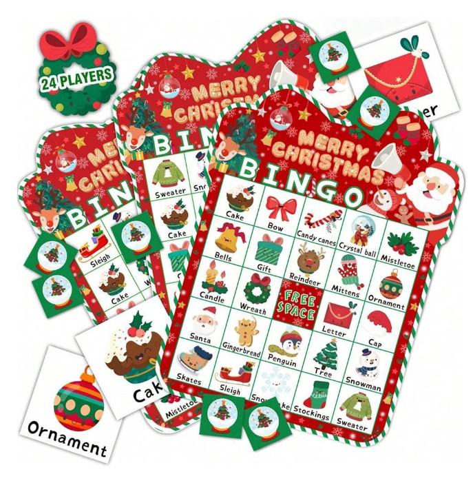 32 Pcs Set Christmas Bingo Game For Adult 24 Players Bingo Cards Christmas Games With For Class Activities Family Party Favors Xmas Gifts Holiday Supplies,Christmas